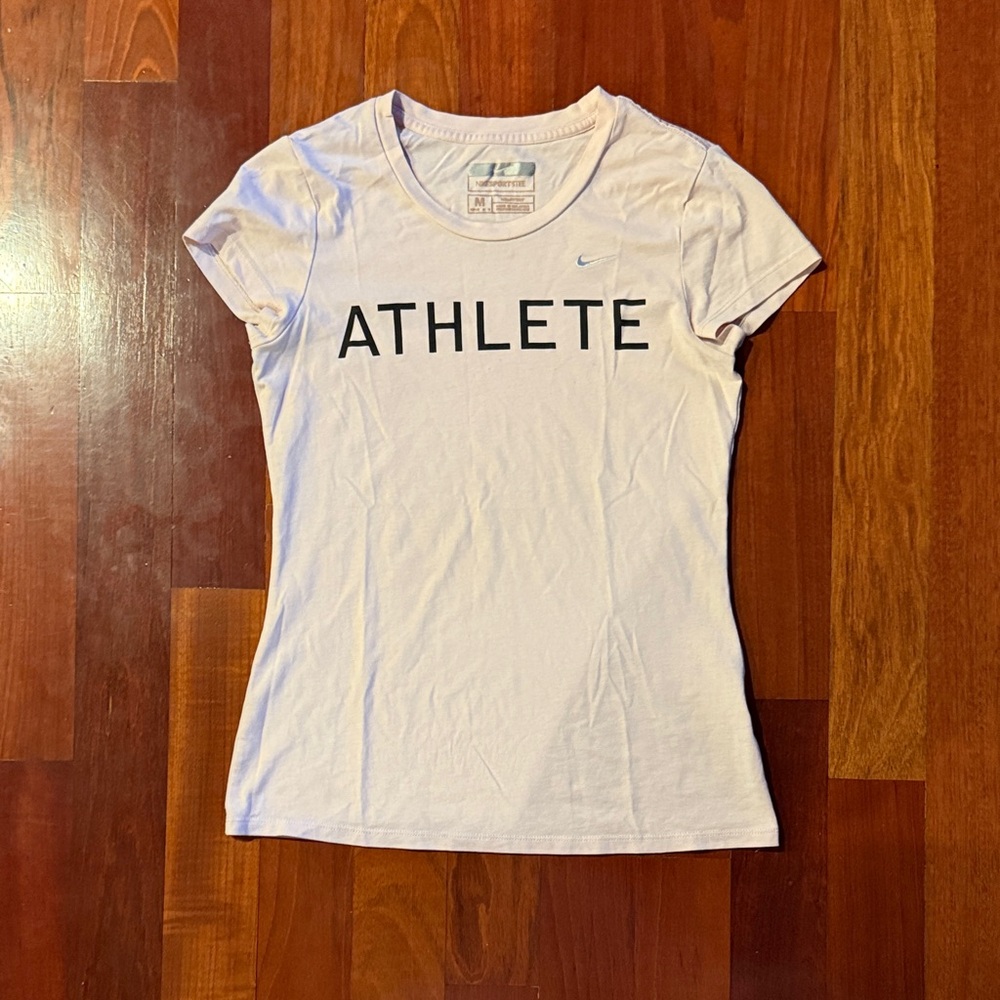 Nike Light Pink Tee with Black 'Athlete' Print